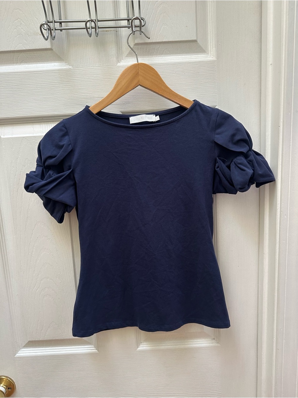 Anne Fontaine Navy Blue Puff Short Sleeve Top 38